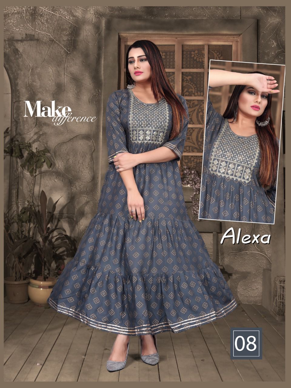 Aagya Golden Alexa Rayon Printed fancy Wear Designer Long Kurti Collection